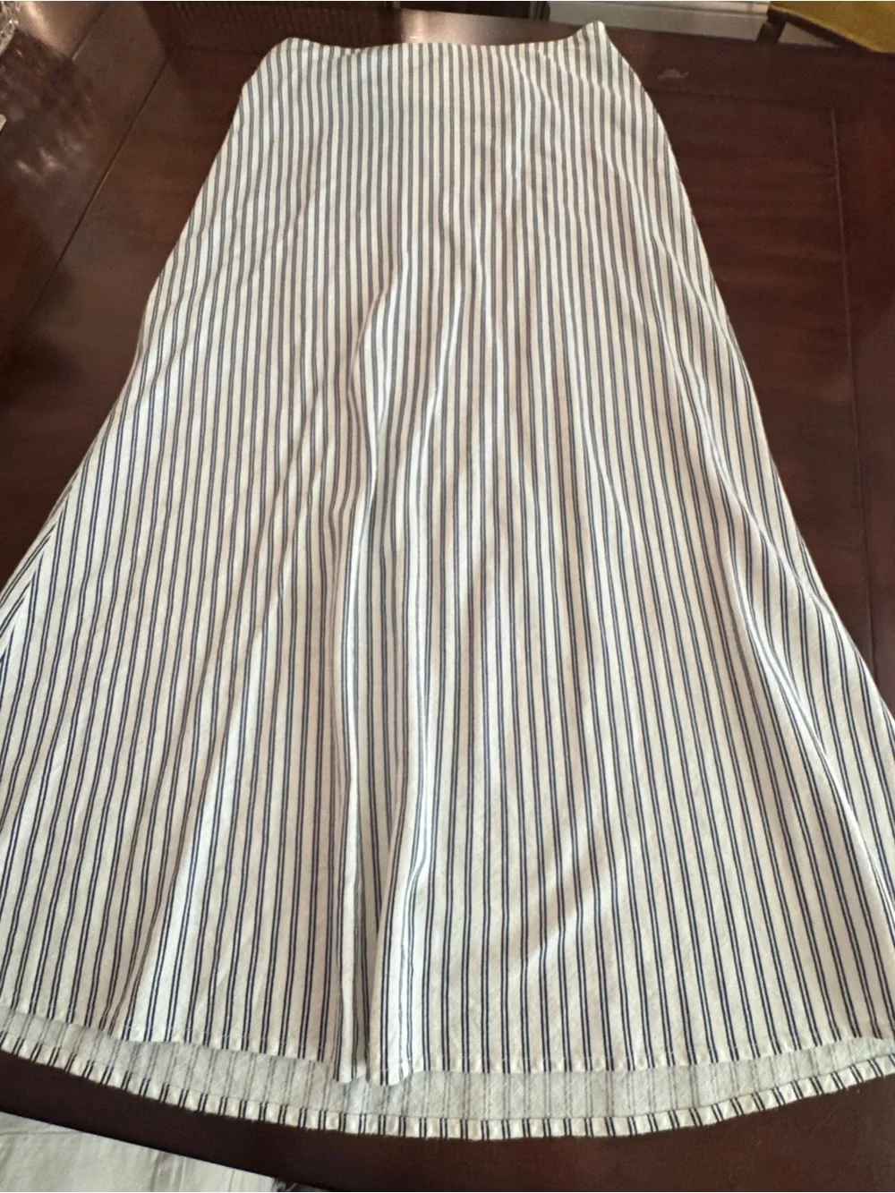 A New Day Linen Blend Midi Skirt Medium Navy Stripe A-Line Pull On Coastal - Picture 2 of 7
